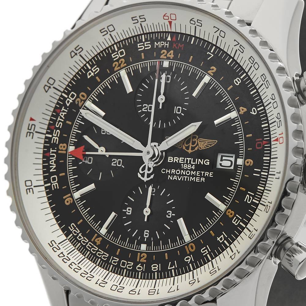 Breitling Stainless Steel Navitimer World Chronograph Automatic Wristwatch In Excellent Condition In Bishop's Stortford, Hertfordshire