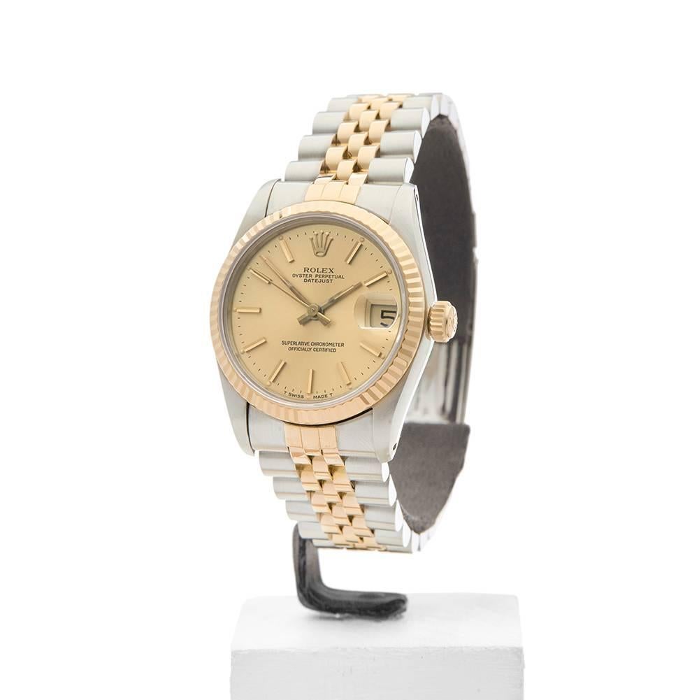 Ref: W4068
Model Number: 68273
Serial Number: R78****
Condition: 9 - Excellent condition
Age: 8th October 1989
Case Diameter: 31 mm
Case Size: 31mm
Box And Papers: Box & Guarantee
Movement: Automatic
Case: Stainless Steel And 18k Yellow