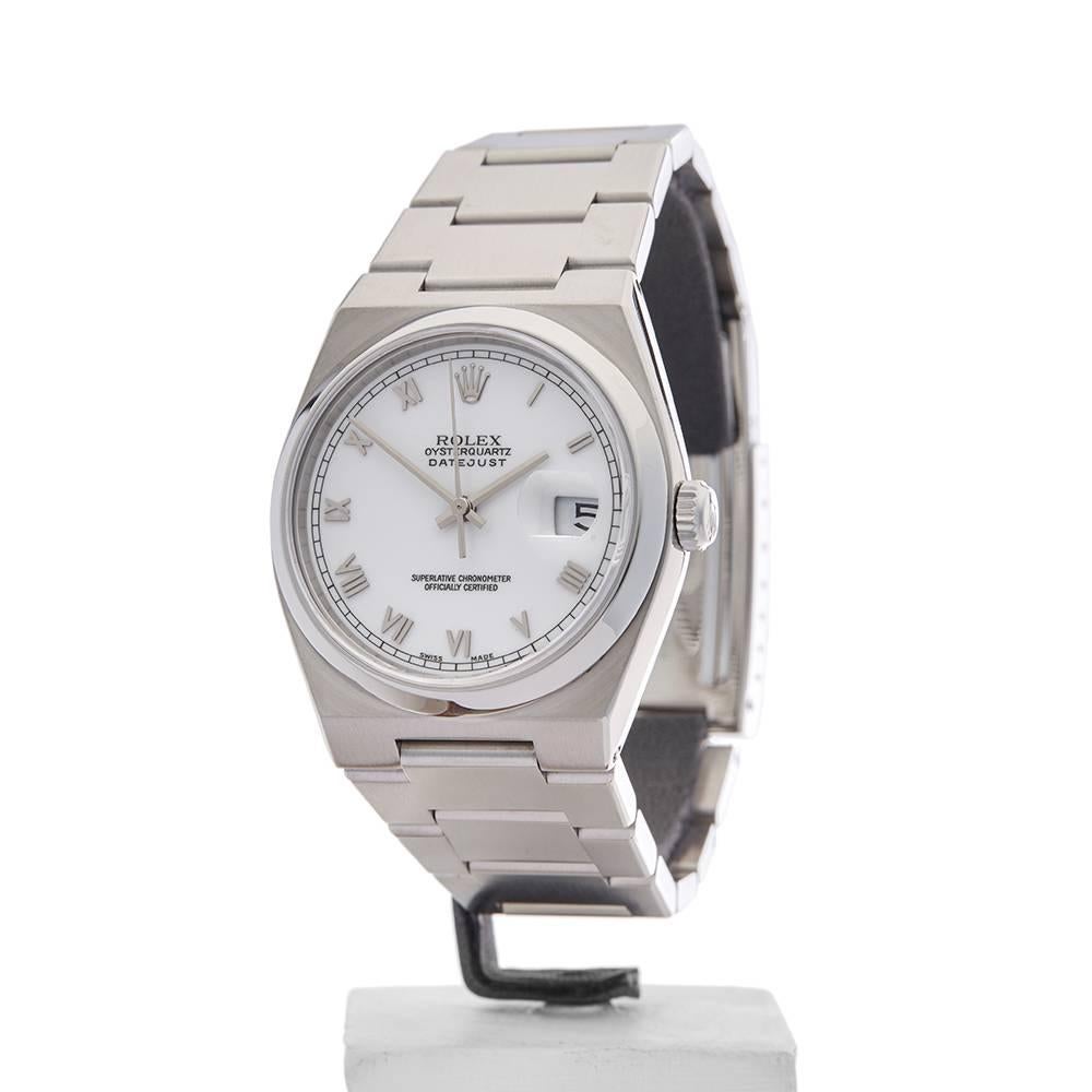 Ref: W4114
Model Number: 17000
Serial Number: A36****
Condition: 9 - Excellent Condition
Age: 3rd January 2000
Case Diameter: 36 mm
Case Size: 36mm
Box And Papers: Box And Guarantee
Movement: Quartz
Case: Stainless Steel
Dial: White
Bracelet: