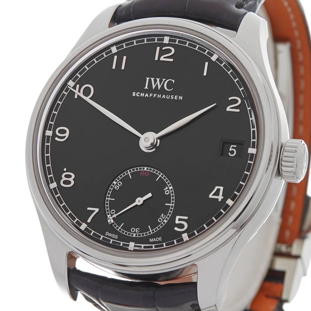 IWC Stainless Steel Portuguese Hand Wound Eight Days Manual wristwatch, 2017 In Excellent Condition In Bishop's Stortford, Hertfordshire