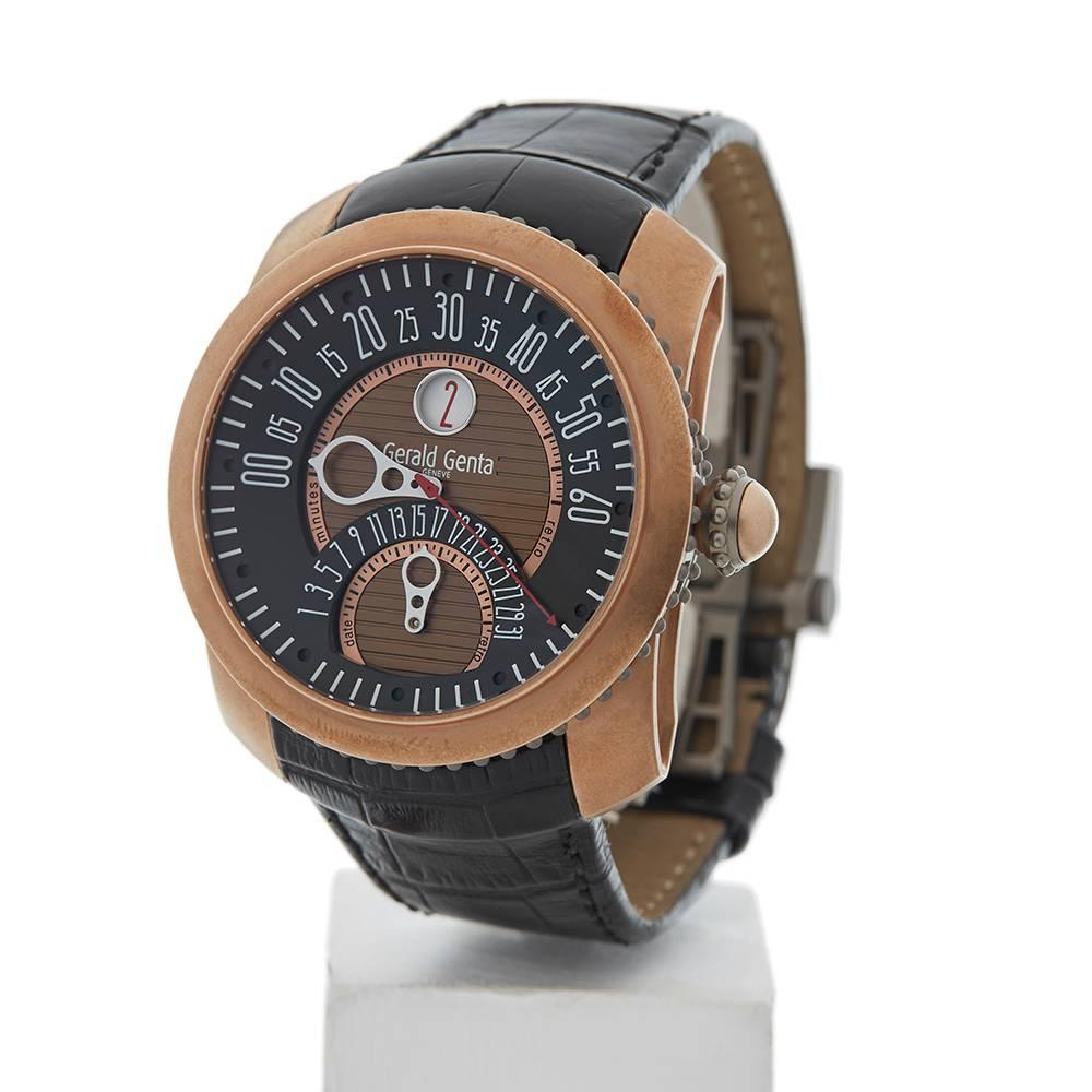Ref: W4195
Model Number: GBS.Y.98
Serial Number: 122***
Condition: 8 - Good Condition
Age:	2000's
Case Diameter: 47 mm
Case Size: 47mm
Box and Papers: Box and Manuals Only
Movement: Automatic
Case: Bronze
Dial: Brown Arabic
Bracelet: Black Alligator