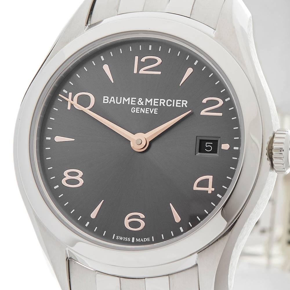 Baume and Mercier Ladies Stainless Steel Clifton Quartz Wristwatch, 2017 In Excellent Condition In Bishop's Stortford, Hertfordshire