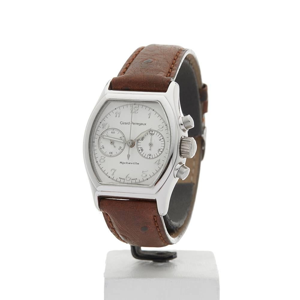 Ref: COM262
Model Number: 2750
Condition: 9 - Excellent Condition
Gender: Gents
Age:	2001
Case Size: 35mm by 45mm
Box and Papers: Original Box
Movement: Mechanical Manual Wind
Case: 18k White Gold
Dial: Silver
Bracelet: Brown Leather
Strap Length: