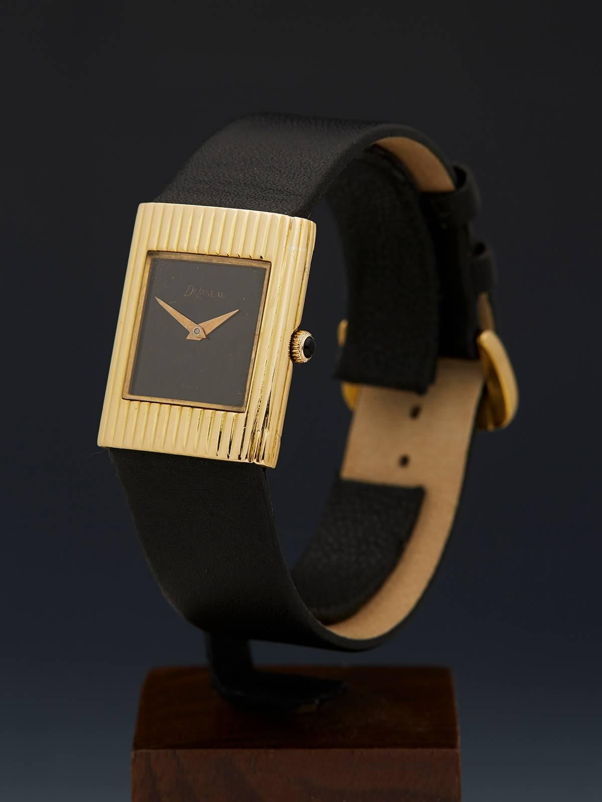 
Ref: COM430
Serial Number: G7 ****
Condition: 9 - Excellent condition
Age: 1960's
Case Size: 22mm
Box And Papers: Xupes Presentation Pouch
Movement: Manual
Case: 18k yellow gold
Dial: Black Onyx
Strap Length: Adjustable up to 18cm
Strap Width: At