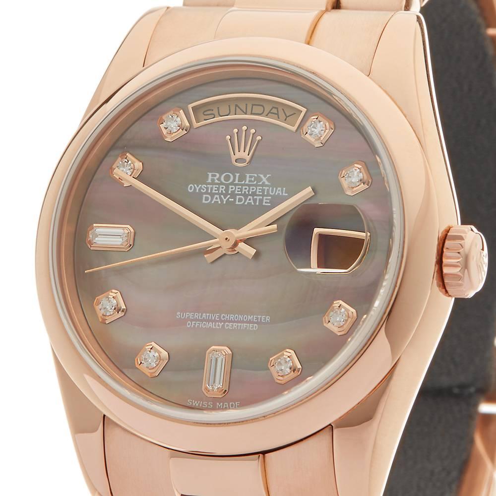 Rolex Rose Gold Day-Date Automatic Wristwatch Ref 118205, 2000 In Excellent Condition In Bishop's Stortford, Hertfordshire