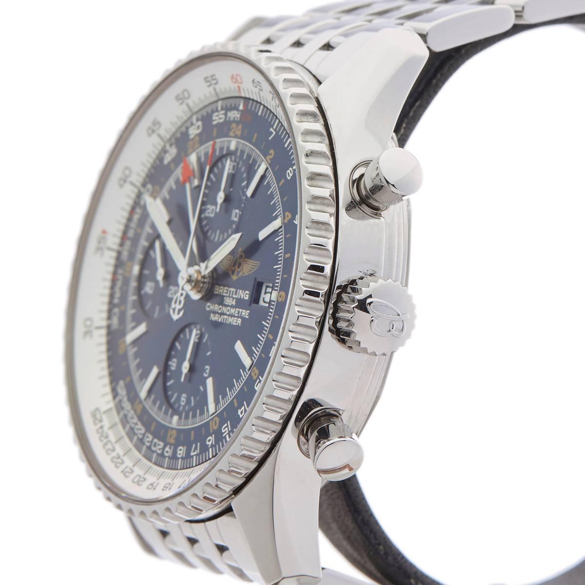 Men's Breitling Stainless Steel Navitimer World Chronograph Automatic Wristwatch, 2007
