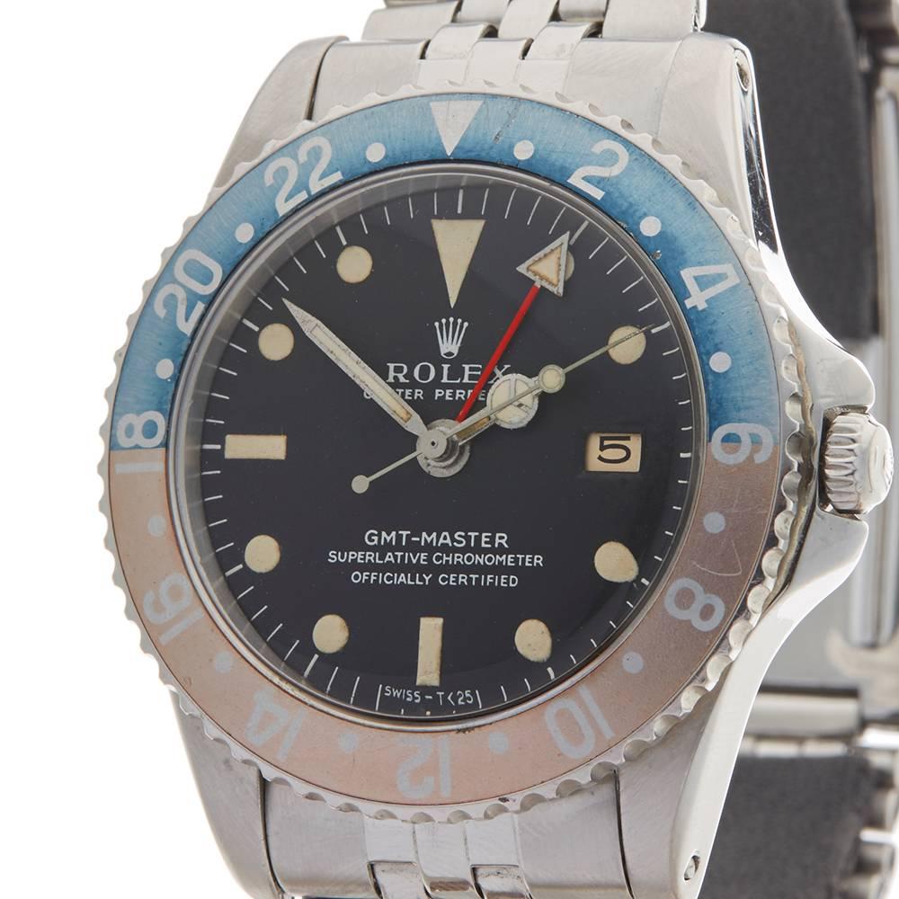 Rolex Stainless Steel GMT-Master Automatic Wristwatch Ref 1675, 1961 In Excellent Condition In Bishop's Stortford, Hertfordshire