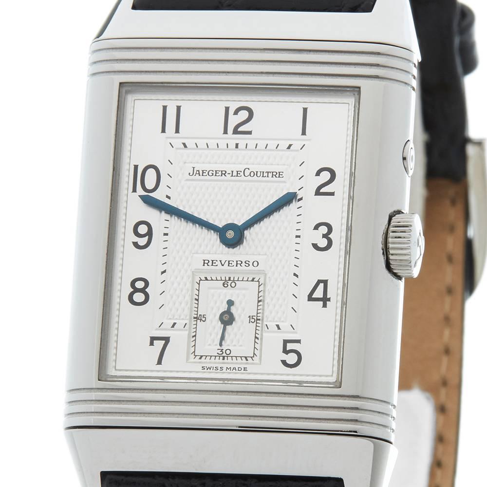 Jaeger LeCoultre Stainless Steel Reverso Night and Day Mechanical wristwatch In Excellent Condition In Bishop's Stortford, Hertfordshire