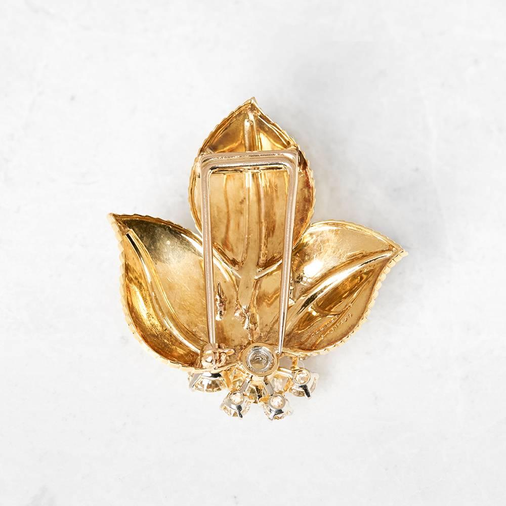 Women's Cartier 18 Karat Yellow Gold Diamond Three Leaf Vintage Brooch