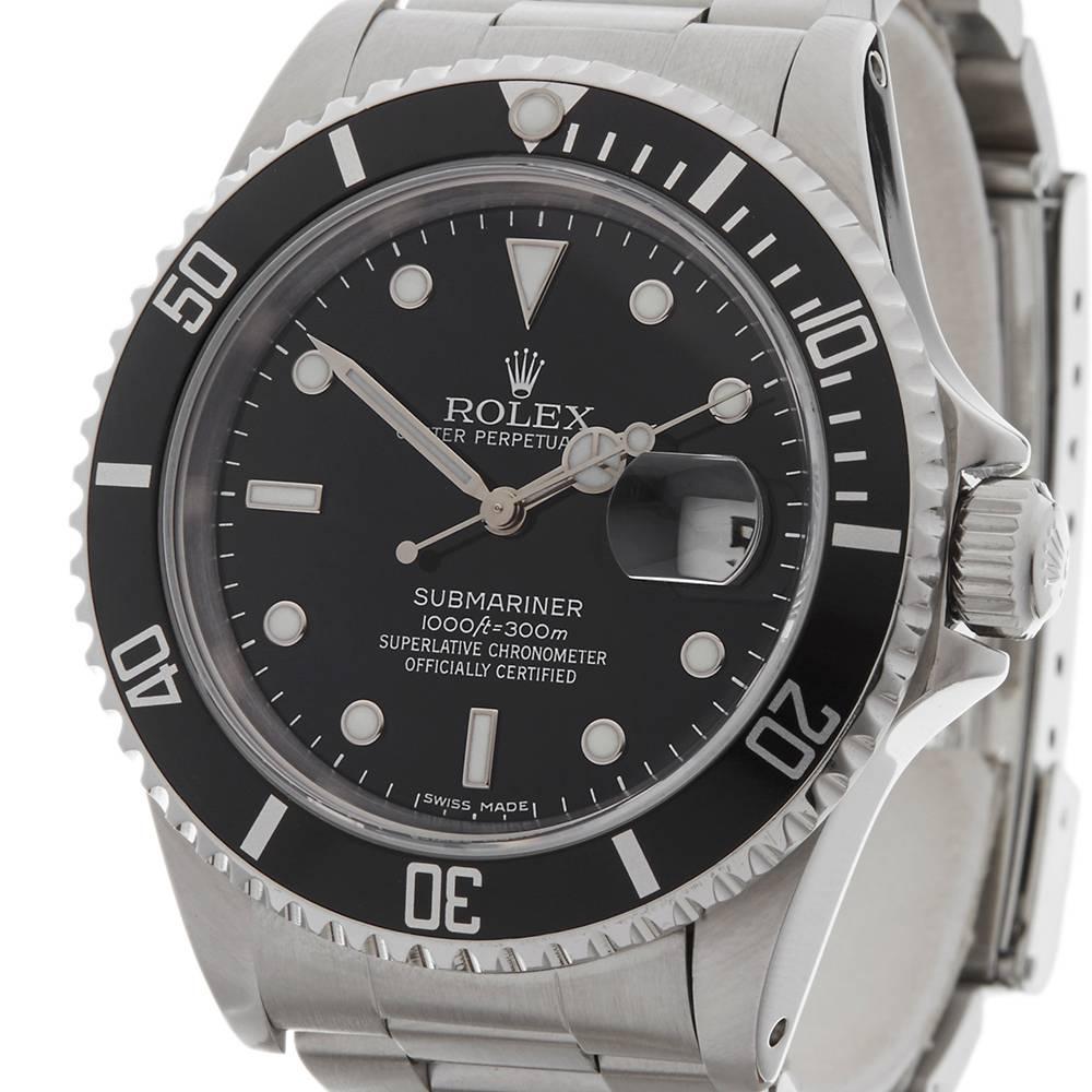 Rolex Stainless Steel Submariner Automatic Wristwatch Ref 16610, 1991 In Excellent Condition In Bishop's Stortford, Hertfordshire