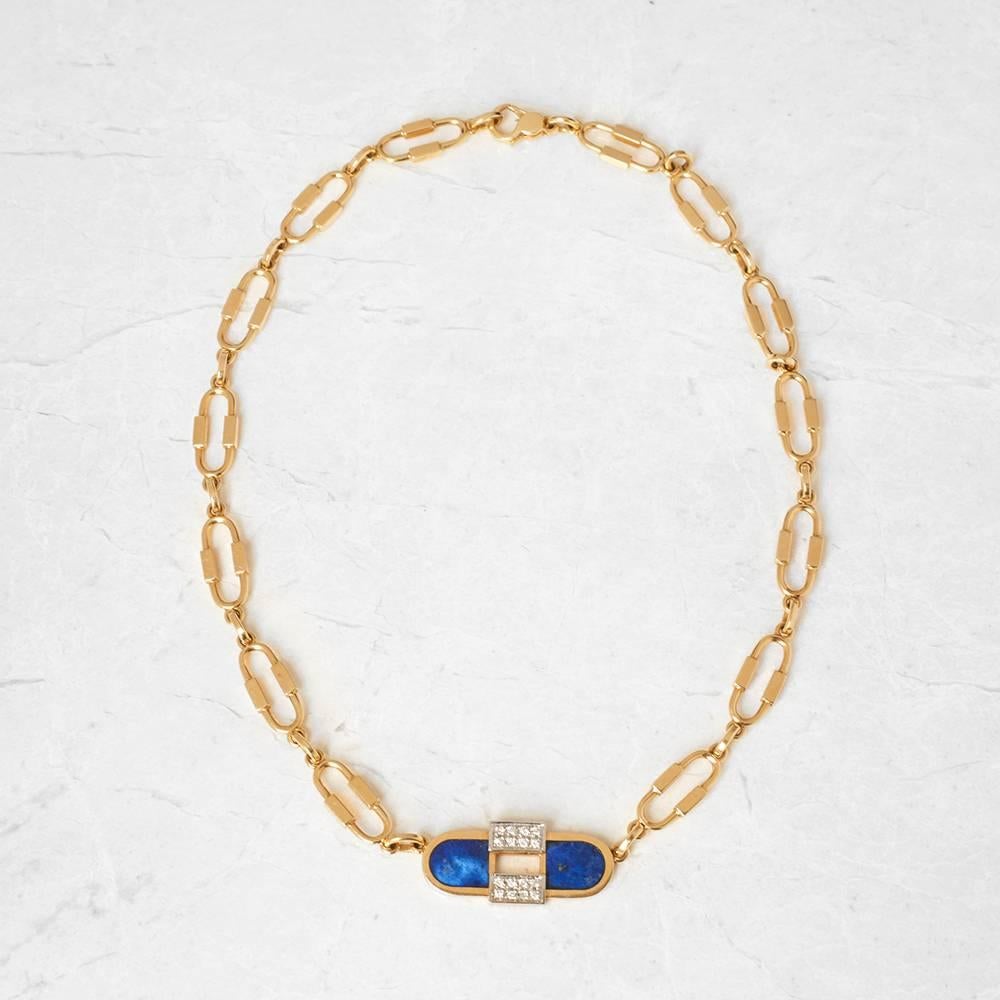 Women's Cartier 18 Karat Yellow Gold Lapis Lazuli & Diamond Vintage Necklace 