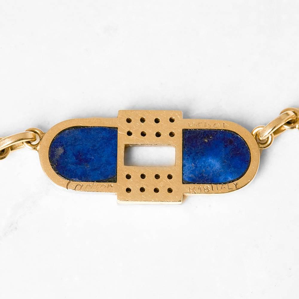 Cartier 18 Karat Yellow Gold Lapis Lazuli & Diamond Vintage Necklace  1