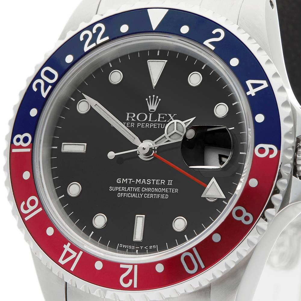 Rolex Stainless Steel GMT Master II Pepsi Automatic Wristwatch Ref 16710, 1998 In Excellent Condition In Bishop's Stortford, Hertfordshire