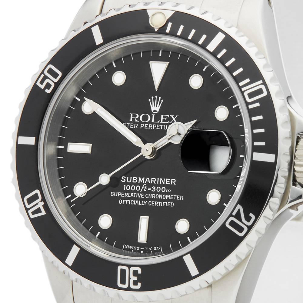 Rolex Stainless Steel Submariner Date Automatic Wristwatch Ref 16610, 1995 In Excellent Condition In Bishop's Stortford, Hertfordshire