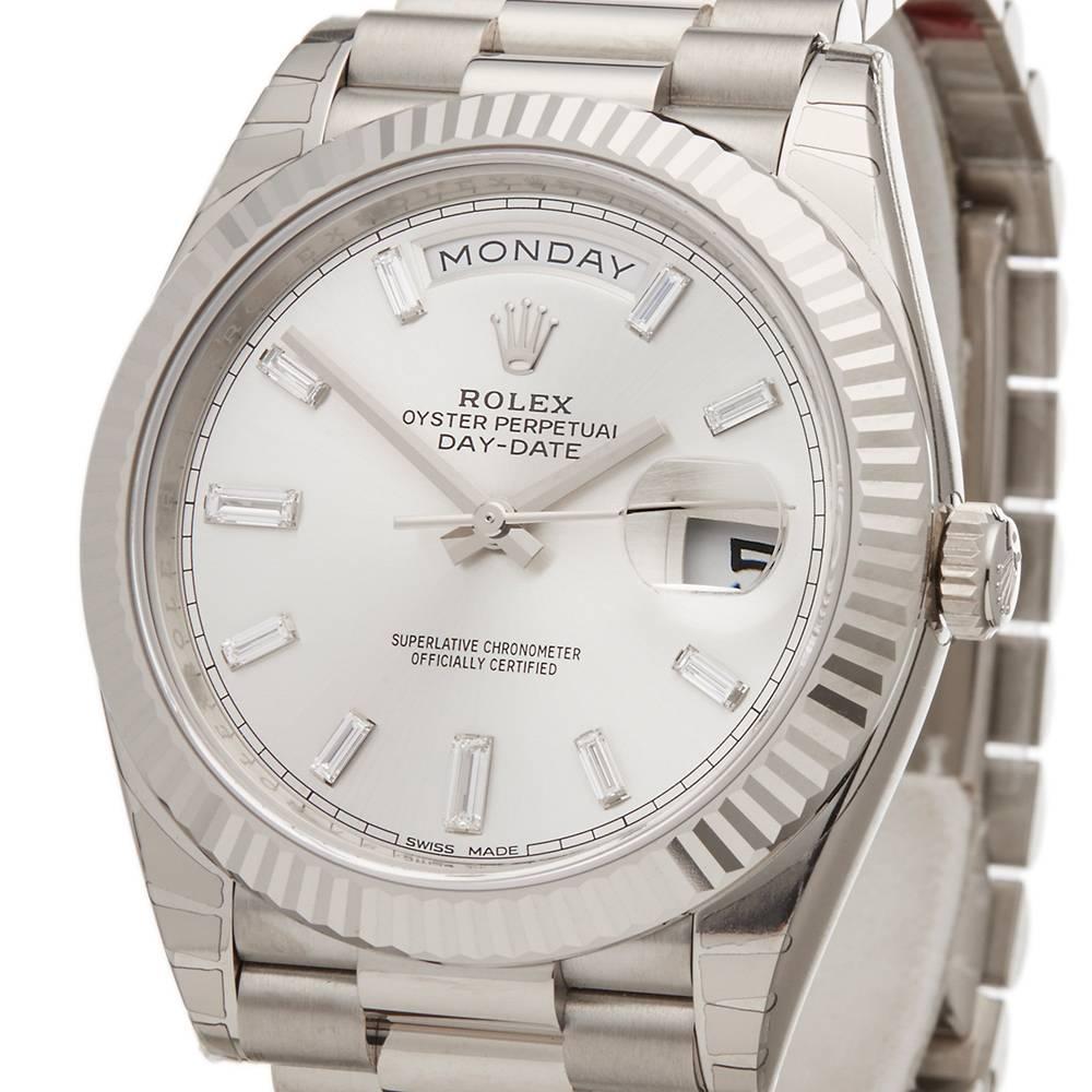 Rolex White Gold Diamond Dial Day-Date Automatic Wristwatch Ref 228239, 2016 In New Condition In Bishop's Stortford, Hertfordshire
