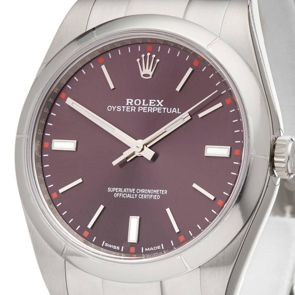 Rolex Stainless Steel Oyster Perpetual Grape Dial Automatic Wristwatch, 2017 In New Condition In Bishop's Stortford, Hertfordshire