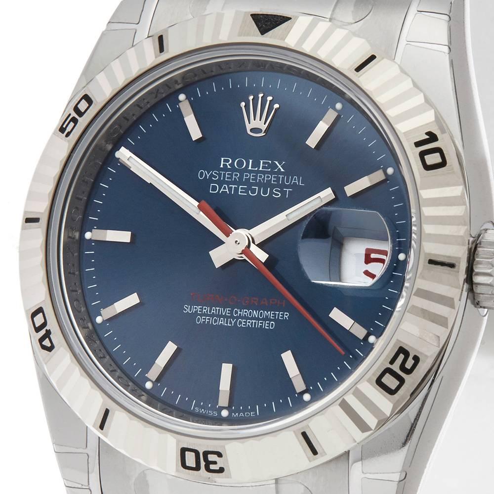 Rolex White Gold Stainless Steel Datejust Turn o Graph Automatic Wristwatch In New Condition In Bishop's Stortford, Hertfordshire
