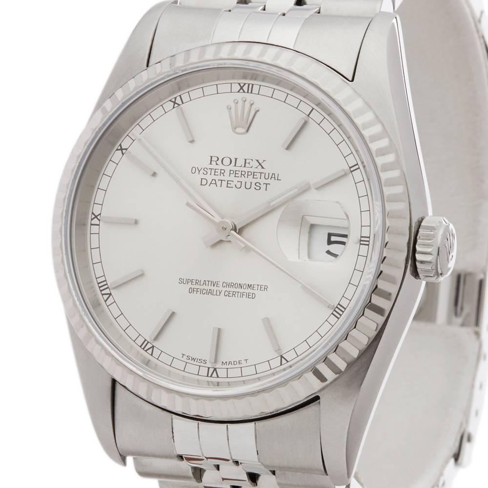Rolex White Gold Stainless Steel Datejust Automatic Wristwatch Ref 16234, 1995 In Excellent Condition In Bishop's Stortford, Hertfordshire