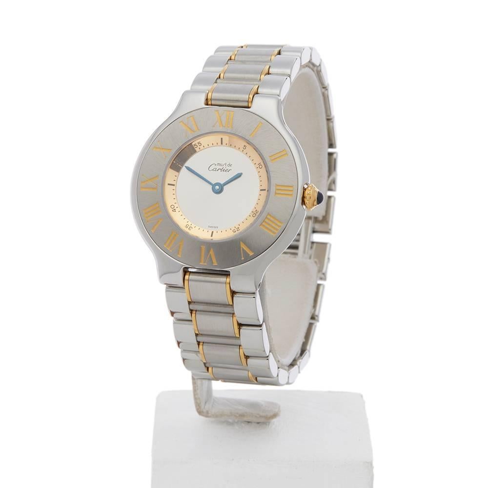 Ref: W4377
Model Number: 1330
Serial Number: PL1*****
Condition: 9 - Excellent Condition
Age: 1990's
Case Size: 31mm
Box and Papers: Box Only
Movement: Quartz
Case: Stainless Steel and 18k Yellow Gold
Dial: Silver
Bracelet: Stainless Steel and 18k