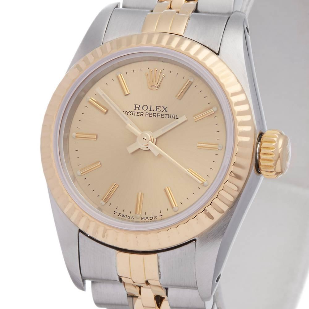 Rolex Ladies Yellow Gold Stainless Steel Datejust Automatic Wristwatch Ref 67193 In Excellent Condition In Bishop's Stortford, Hertfordshire