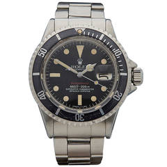 Retro Rolex Stainless Steel Submariner Black Single Red Wristwatch Ref 1680