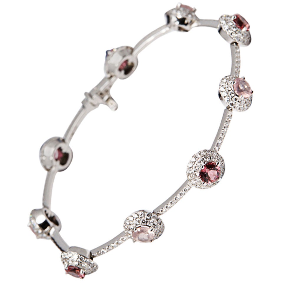Mappin & Webb Rubellite Rose Quartz Diamond Gold Tennis Bracelet