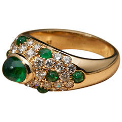 1980s Cartier Colombian Emerald Diamond Gold Cocktail Ring