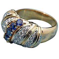 1980s Tiffany & Co. Sapphire Diamond Gold Band Ring 1