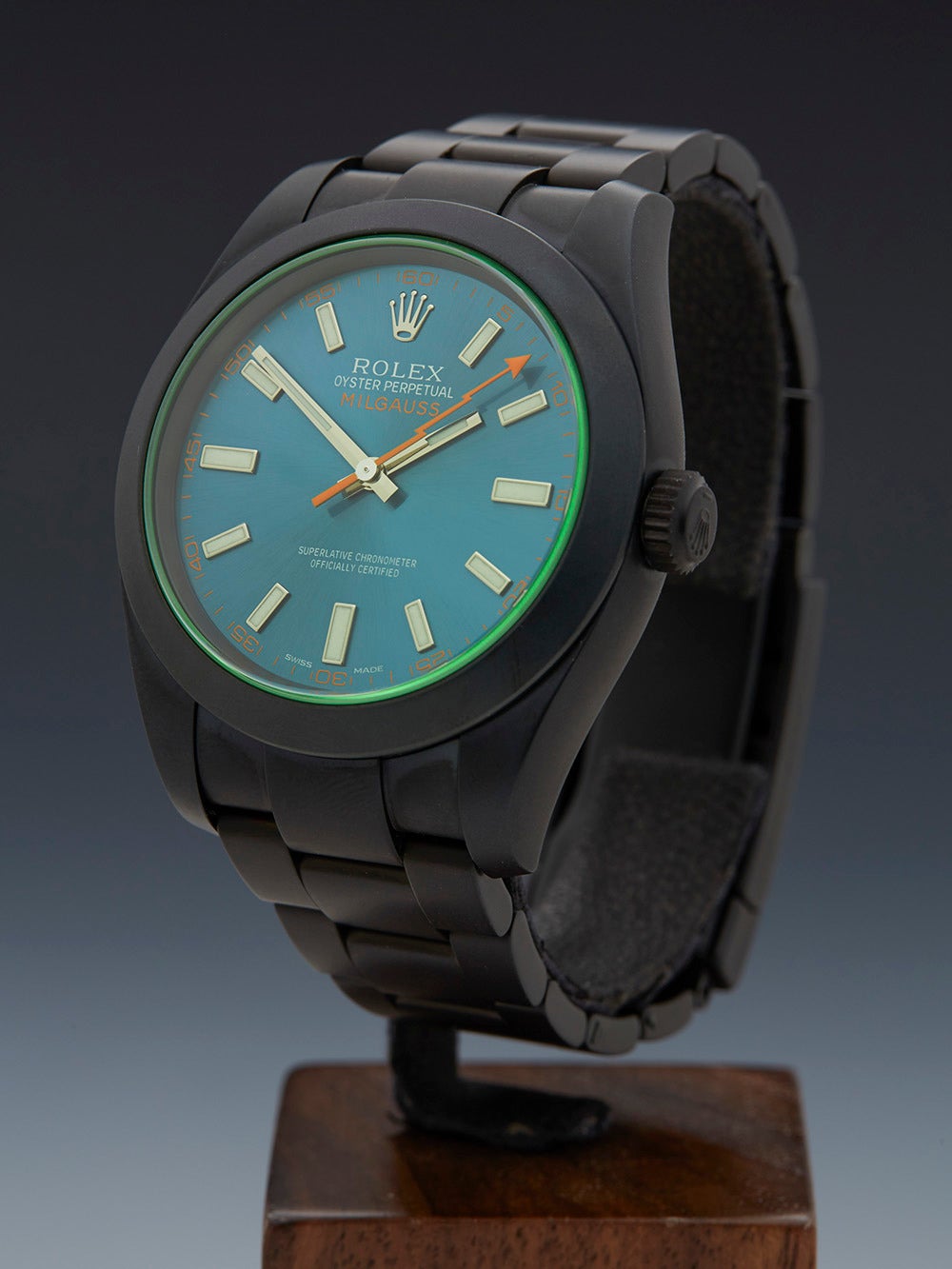 Rolex Stainless Steel Milgauss ADLC Custom Automatic Wristwatch Model 116400GV