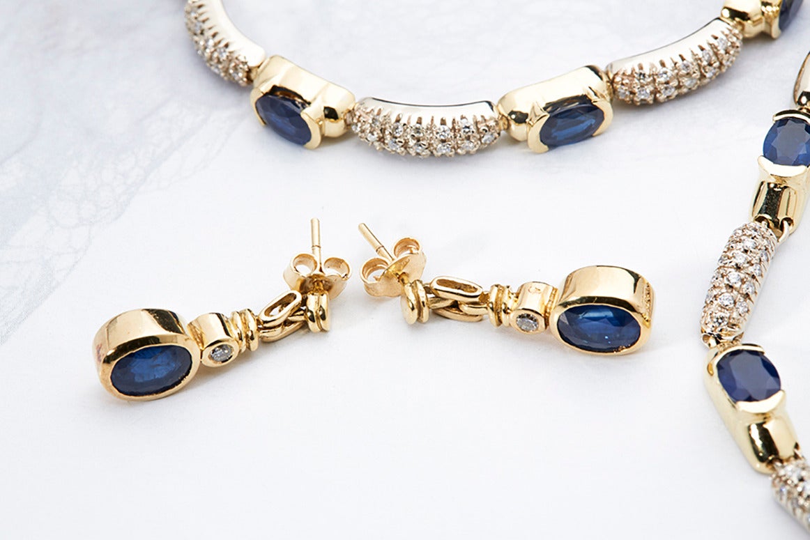 Sapphire Diamond Two Color Gold Necklace Earrings and Bracelet Suite 2