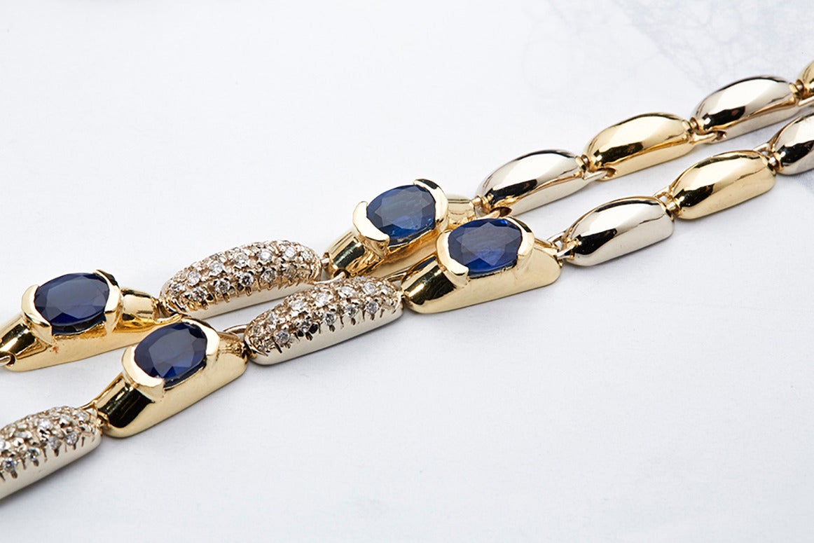 Sapphire Diamond Two Color Gold Necklace Earrings and Bracelet Suite 4