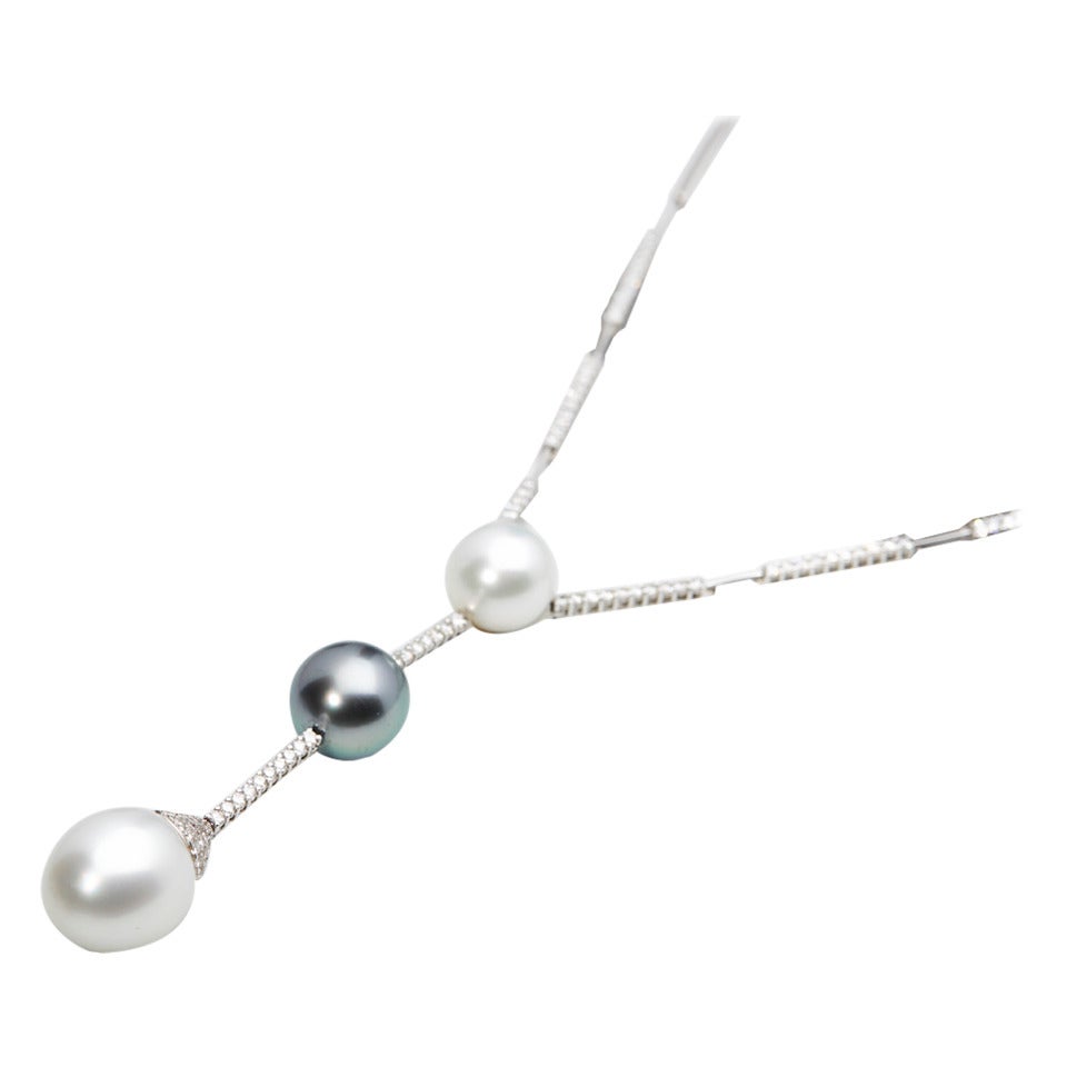 Mappin & Webb Pearl Diamond Gold Drop Necklace