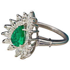 Retro 1950s Colombian Emerald Diamond Platinum Cocktail Ring