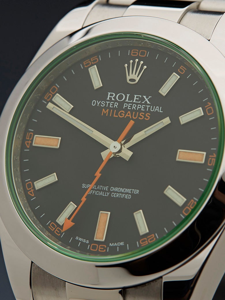 Rolex Stainless Steel Milgauss Automatic Wristwatch Ref 116400GV In Excellent Condition In Bishop's Stortford, Hertfordshire