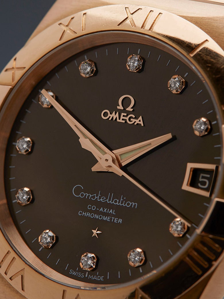 Omega Rose Gold Diamond Constellation Automatic Wristwatch In Excellent Condition In Bishop's Stortford, Hertfordshire