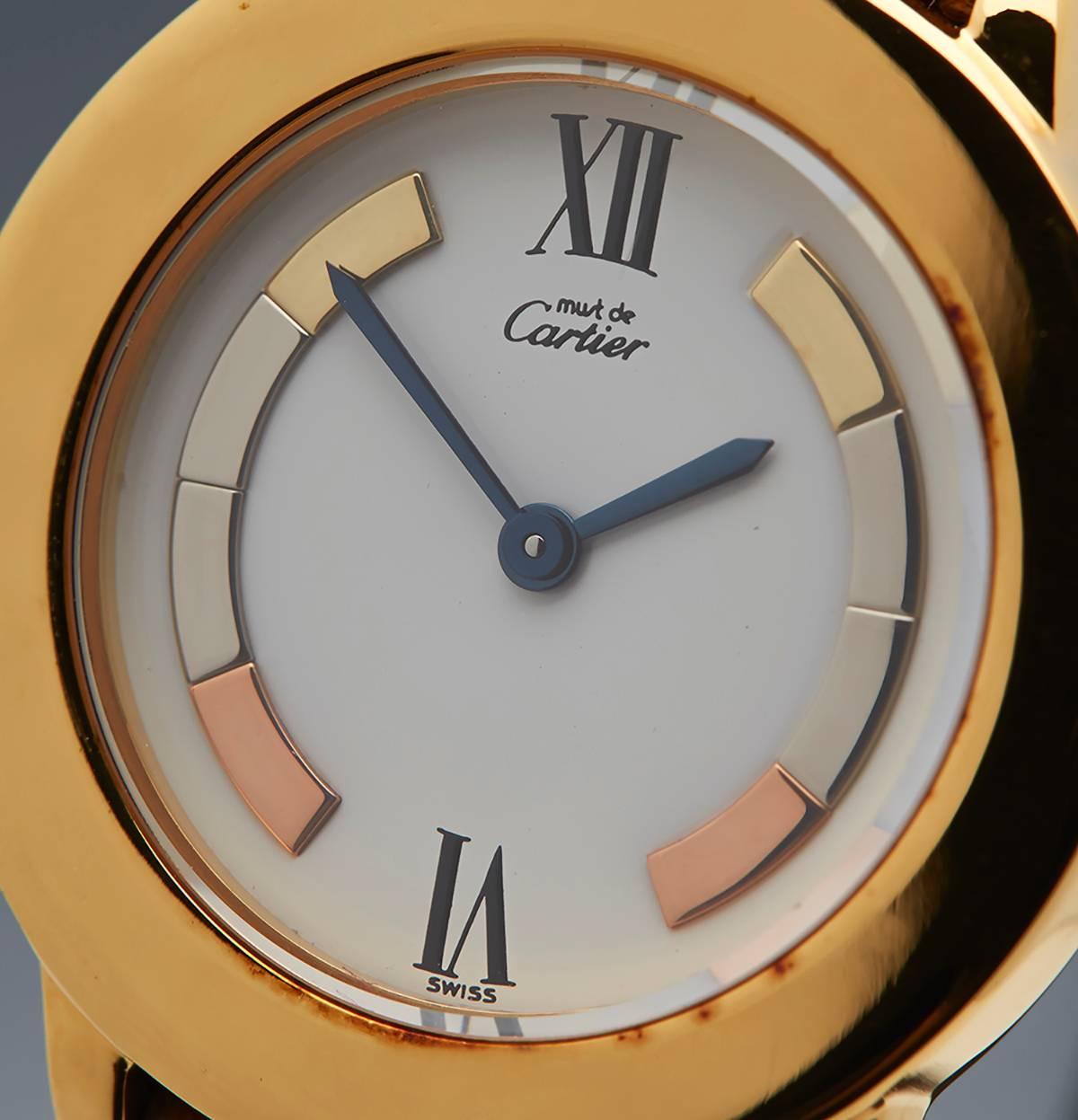 Cartier Yellow Gold Plated Sterling Silver Must De Cartier Ronde Wristwatch In Excellent Condition In Bishop's Stortford, Hertfordshire