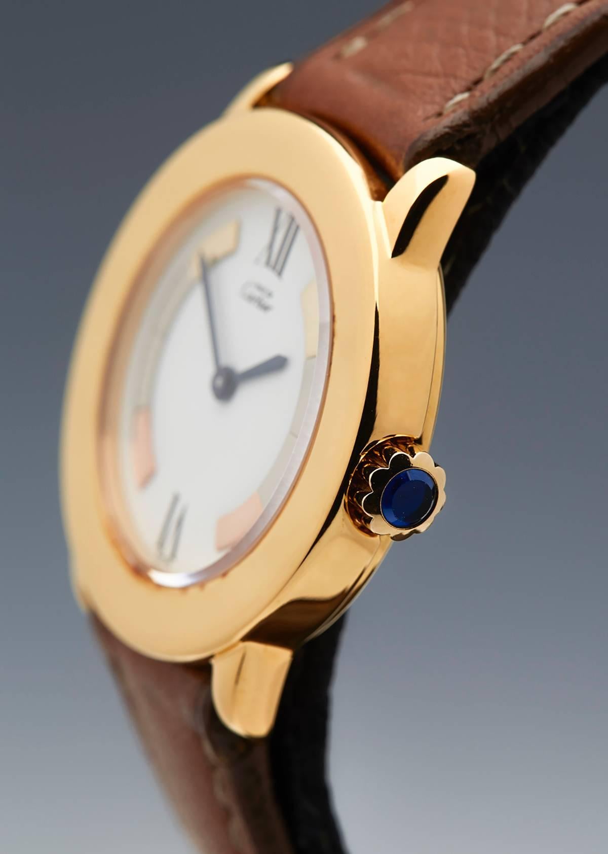 Women's or Men's Cartier Yellow Gold Plated Sterling Silver Must De Cartier Ronde Wristwatch