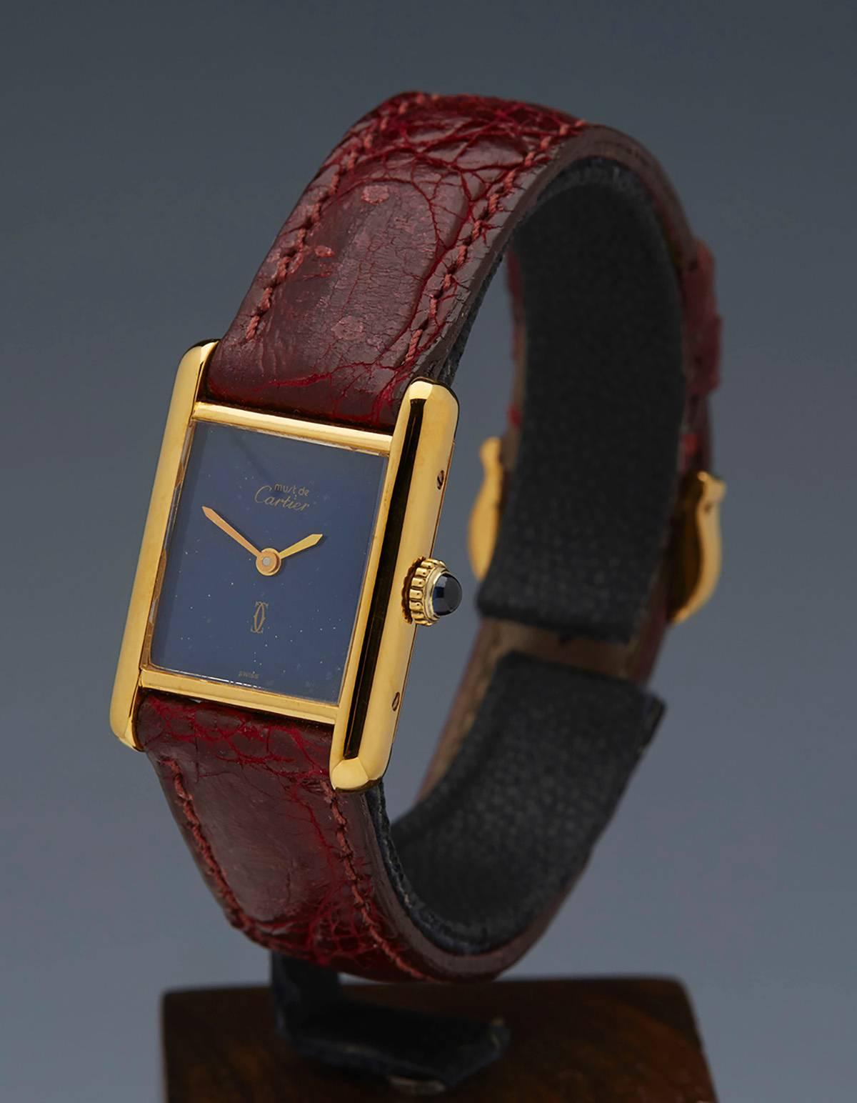 Specifications

Movement: Mechanical Manual Wind
Case: 18k Yellow Gold Plated 925 Silver
Case Diameter: 22mm by 28mm
Dial: Blue Lapiz Dial
Bracelet: Burgundy Leather
Strap Length: Adjustable
Strap Width: At Case - 14mm. At Buckle -