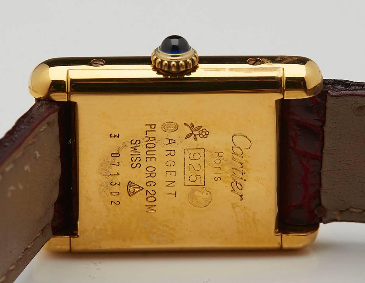 Cartier Lady's Yellow Gold Plated Silver Must De Cartier Tank Wristwatch 1
