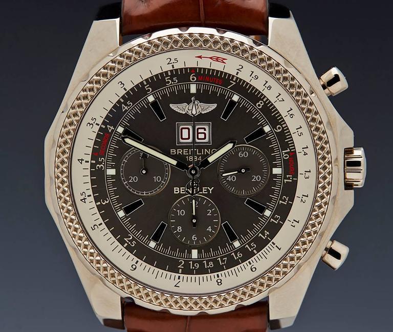Breitling White Gold Bentley 6.75 Chronograph Limited Edition Wristwatch at 1stDibs breitling 1884 bentley 01 50 j44362 price breitling j44362 watch price breitling bentley j44362