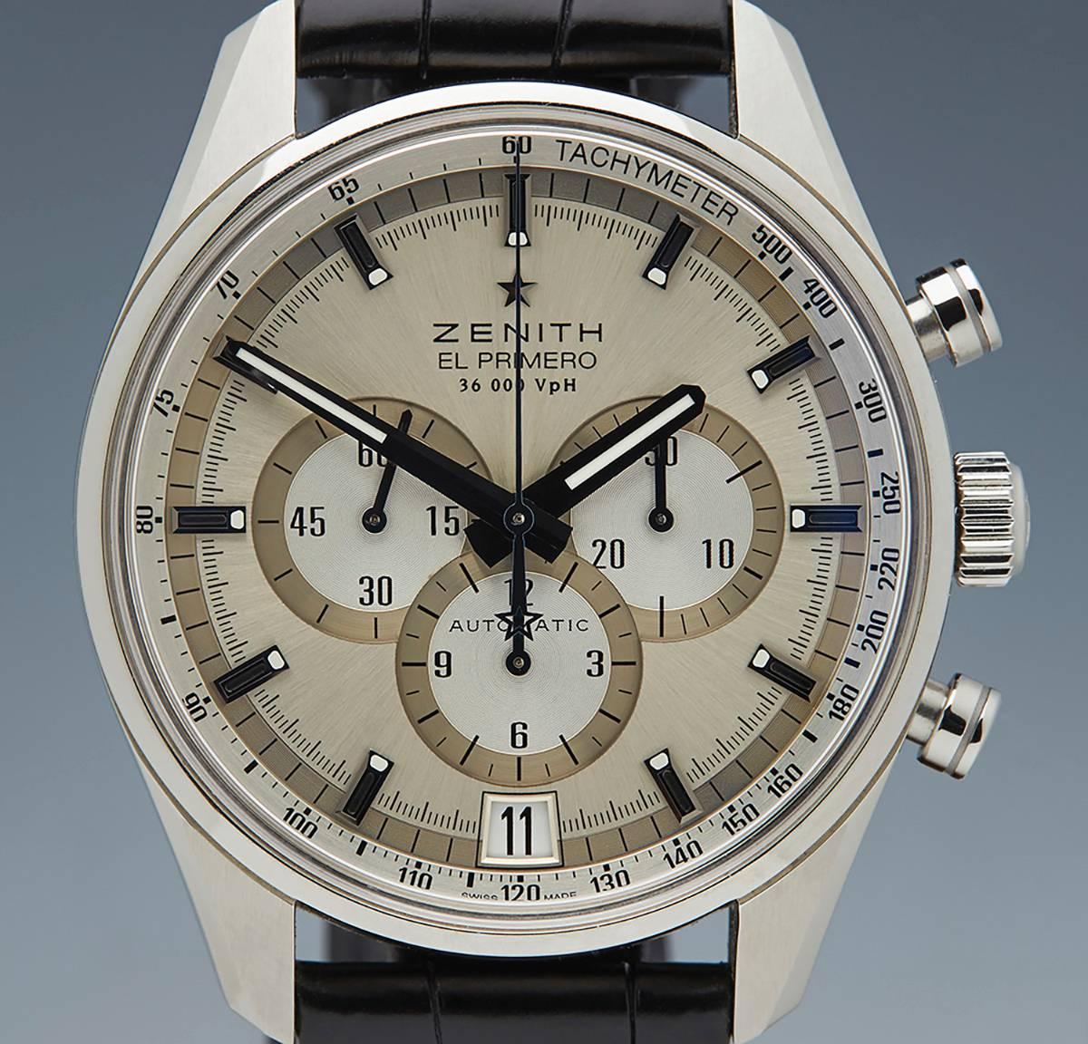Specifications

Movement: Automatic
Case: Stainless Steel
Case Diameter: 42mm
Dial: Silver
Bracelet: Black Crocodile Leather
Strap Length: Adjustable up to 20cm
Strap Width: At Case 22mm / At Buckle 18mm
Buckle: Stainless Steel Tang
Glass: