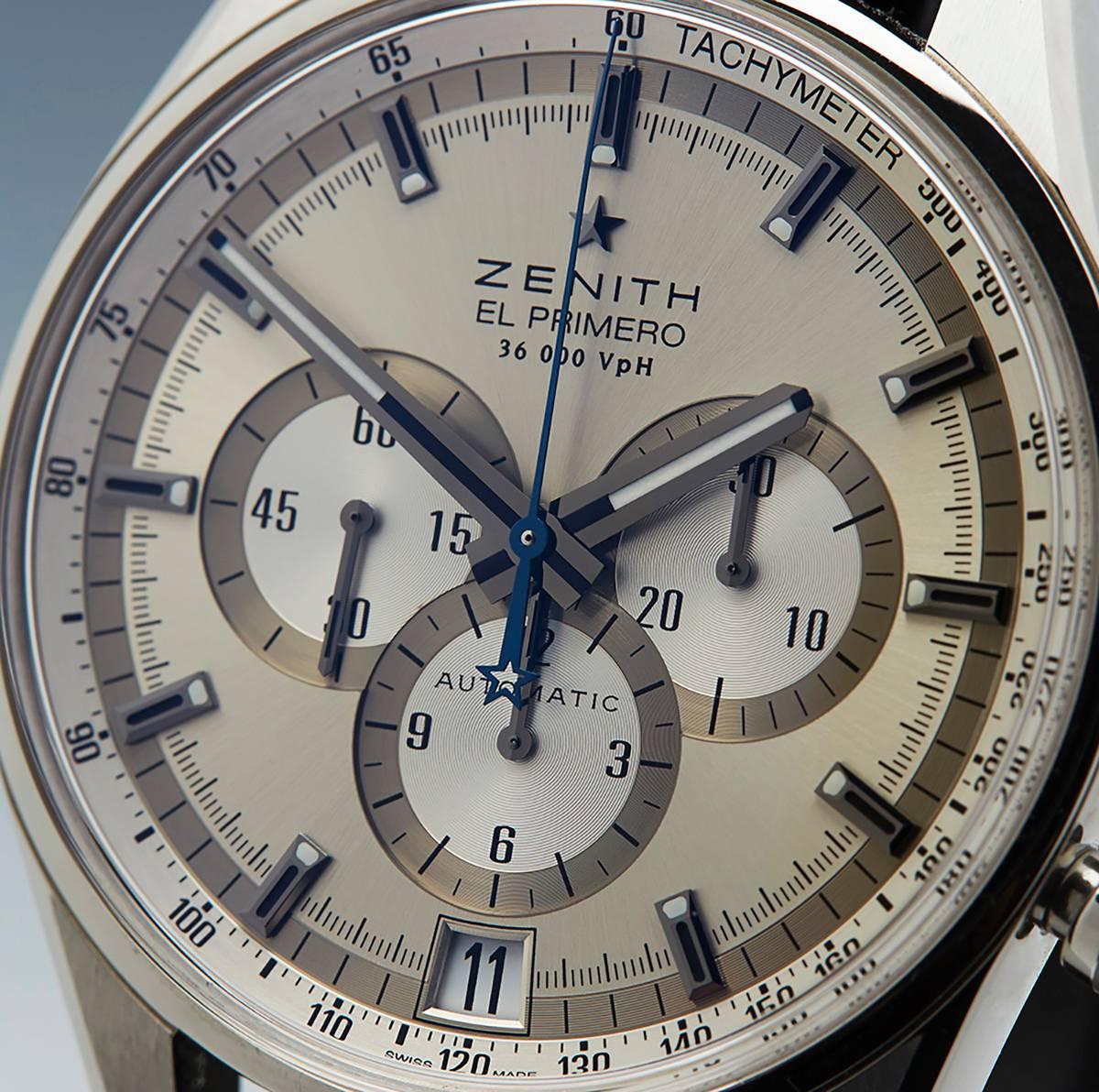 Men's Zenith Stainless Steel El Primero 36, 000 VPH Chronograph Automatic Wristwatch