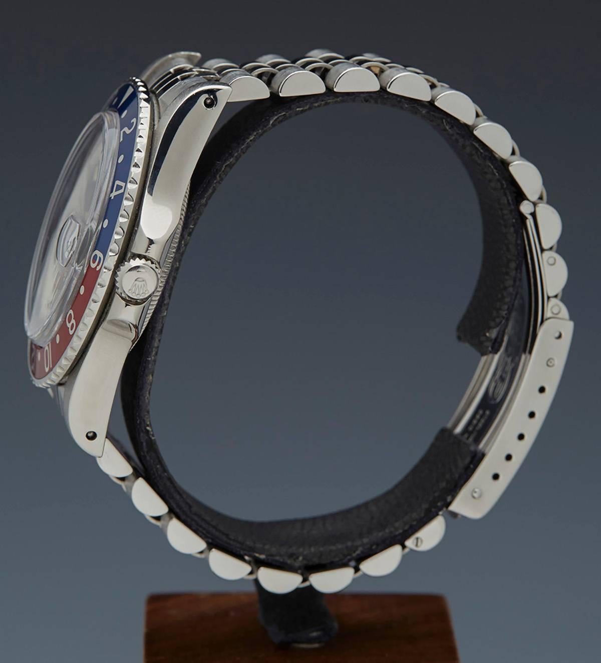 Rolex Stainless Steel GMT-Master II Pepsi Matte Dial Wristwatch Ref 16750 In Excellent Condition In Bishop's Stortford, Hertfordshire