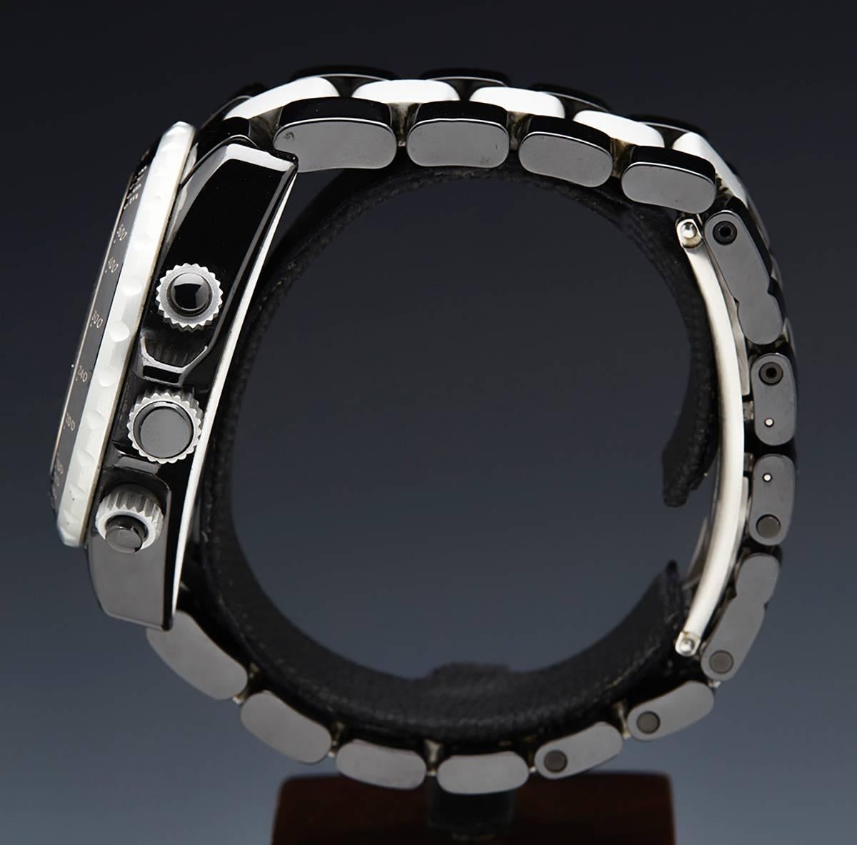 Women's Chanel Stainless Steel Black Ceramic J12 Superleggera Chronograph Wristwatch 