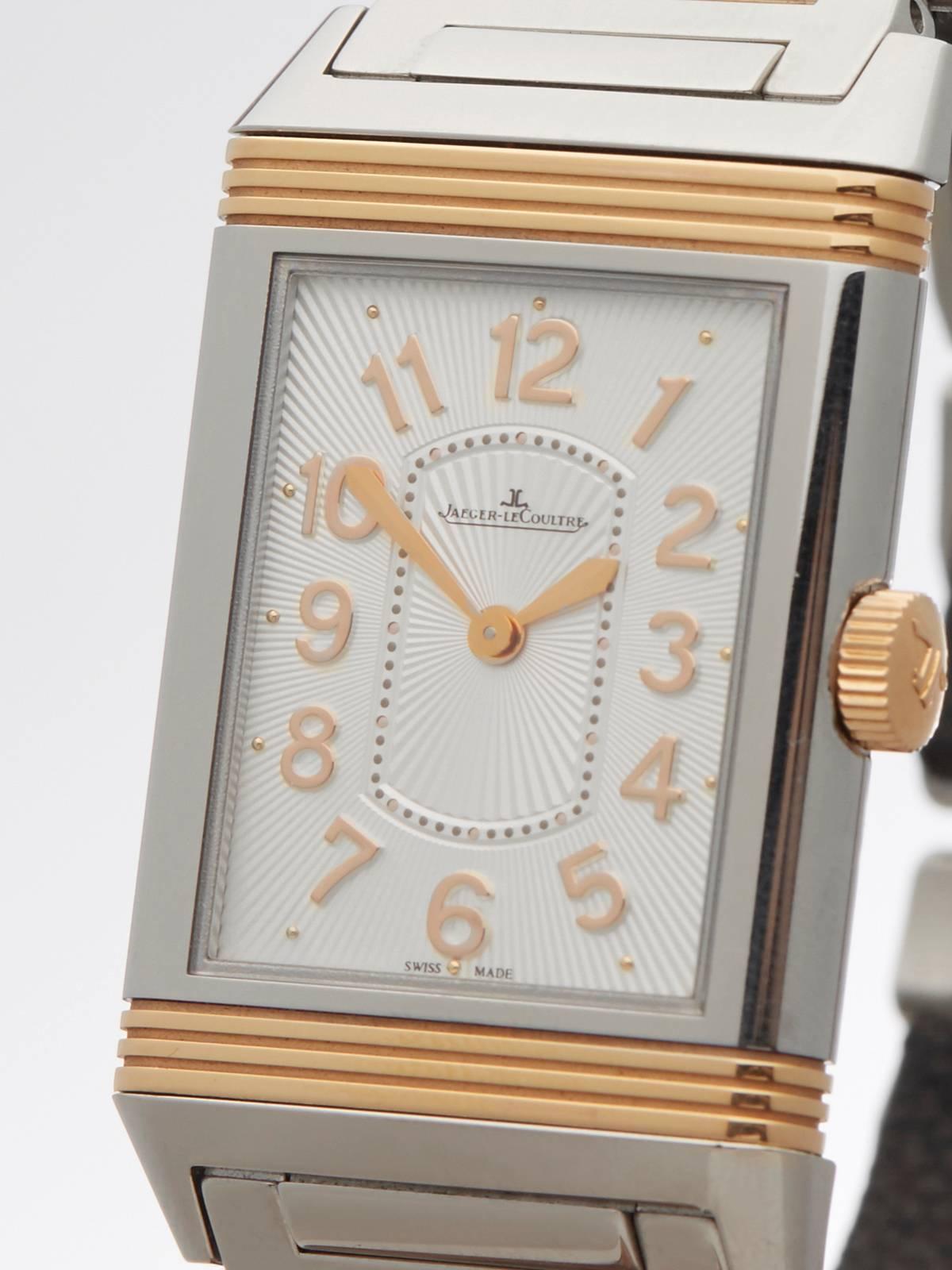 Specifications

Ref: W3076
Model: 268.D.47 or JLQ3204120
Serial: 290****
Movement: Quartz
Case: Stainless Steel & 18k Rose Gold
Case Diameter: 24 mm
Dial: Silver Guilloche
Bracelet: Stainless Steel & 18k Rose Gold
Buckle: Stainless Steel