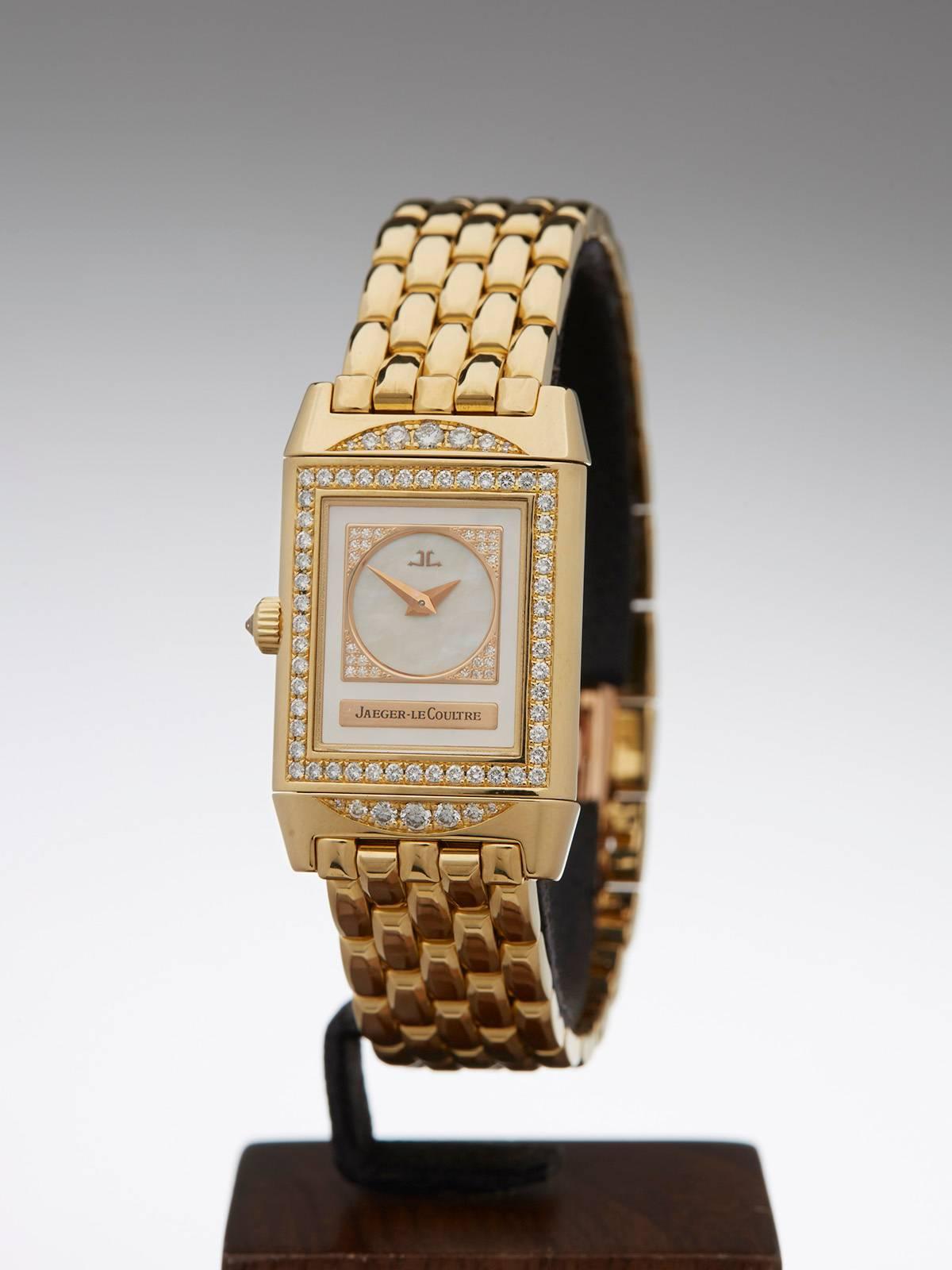 Women's Jaeger-LeCoultre Ladies Yellow Gold Diamond Mechanical Reverso Wristwatch 