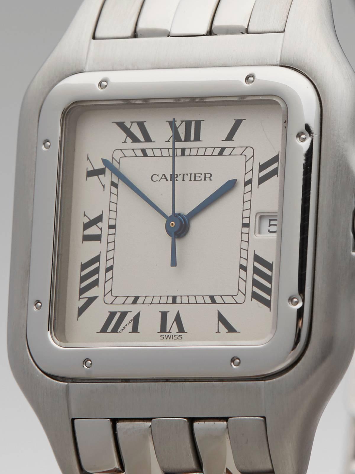 Cartier Stainless Steel White Roman Dial Panthere Quartz Wristwatch Ref W3284 In Excellent Condition In Bishop's Stortford, Hertfordshire