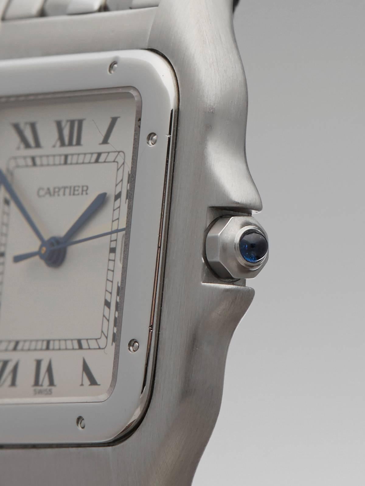 Women's or Men's Cartier Stainless Steel White Roman Dial Panthere Quartz Wristwatch Ref W3284