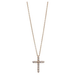 Tiffany & Co. 0,51ct Brilliant Cut Diamond 18ct Yellow Gold Small Cross Pendentif