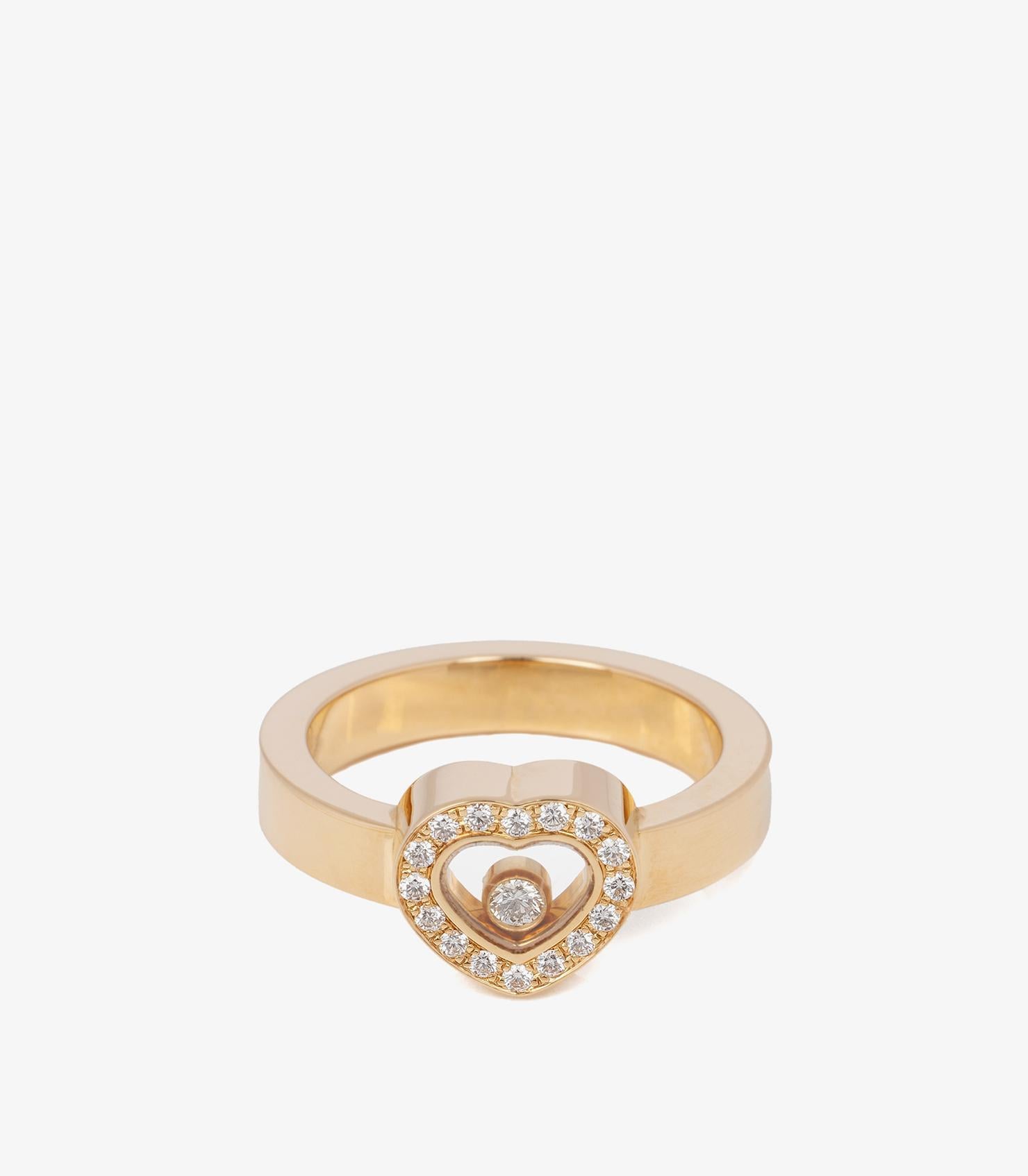 Taille ronde Chopard Bague en or jaune 18ct sertie de diamants Happy Diamonds Heart Design/One en vente
